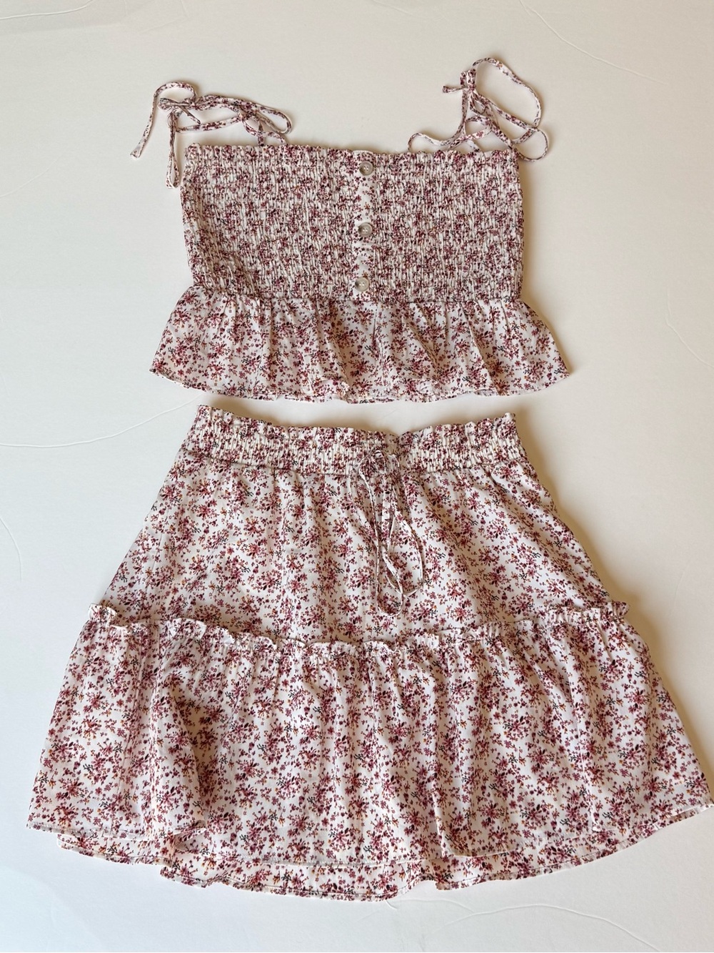 Paper Crane Floral Smocked Crop Top & Mini Skirt 2 Piece Set M NWOT